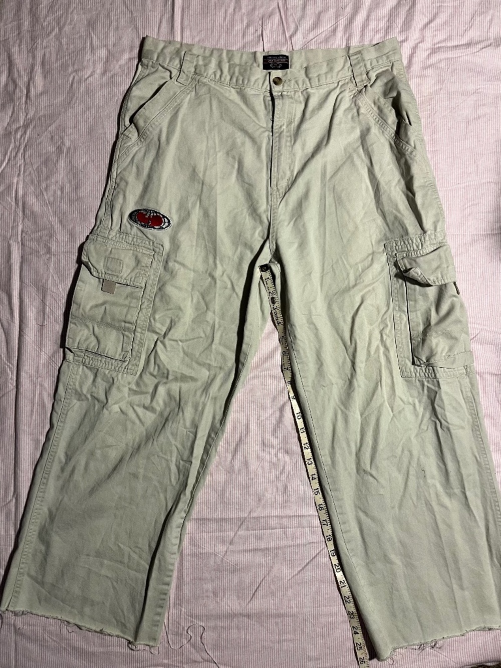 WU WEAR CREAM BAGGY CARGO PANTS